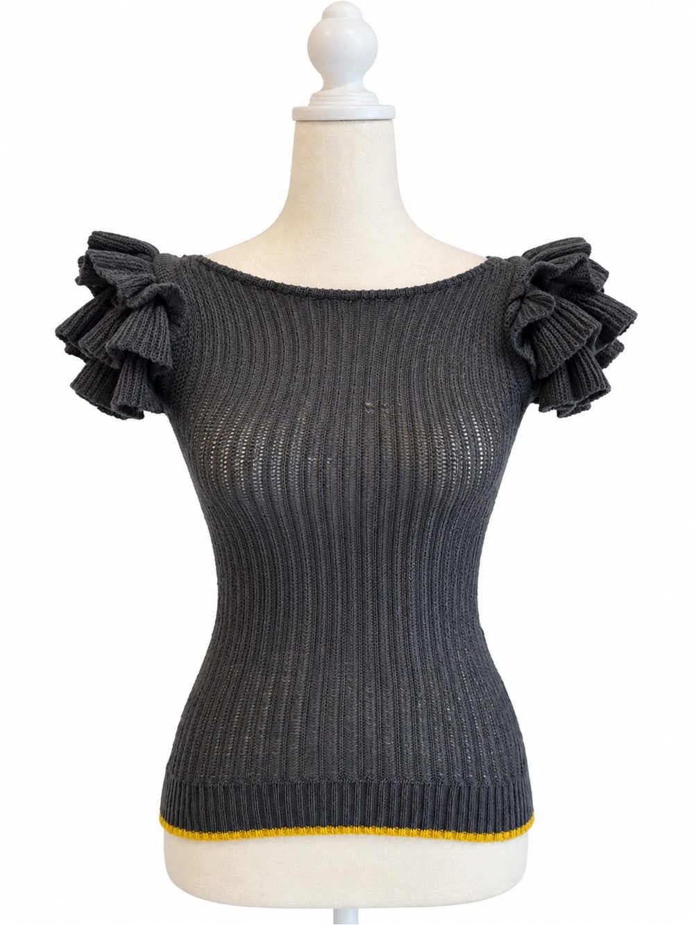 Off-the-Shoulder Charcoal Ruffle Sleeve Sweater